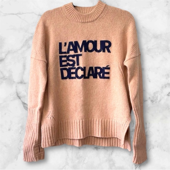 Zadig & Voltaire Malta L'amour Est Declare Merino Wool Sweater Text Design EUC - Picture 5 of 12